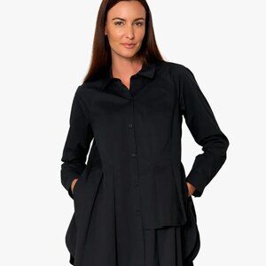 Stella Carakasi Sensation Tunic Top Blouse Shirt Women Size XL Black Poplin